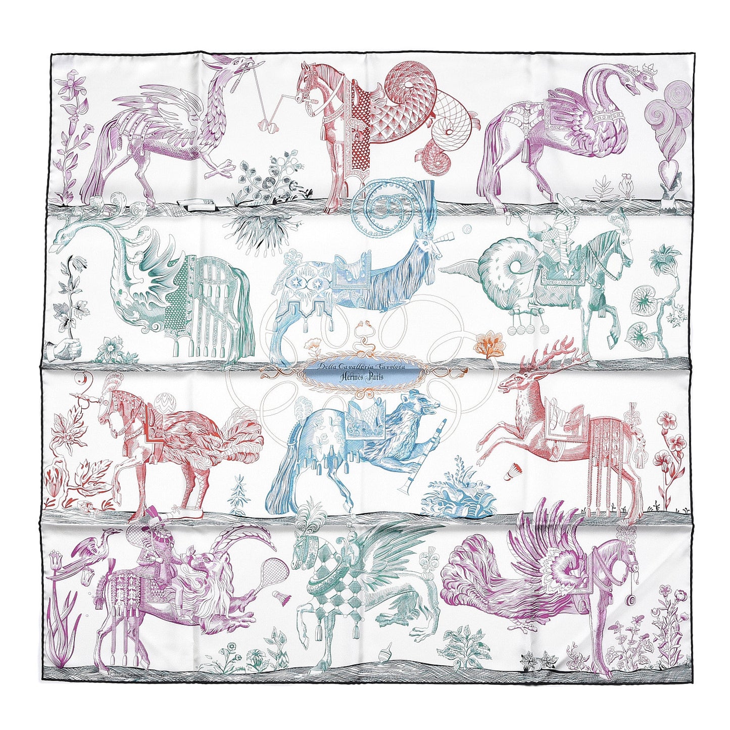 Silk Della Cavalleria Favolosa Reversible Scarf 90 Blanc Rouge Marine
