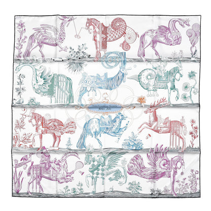 Hermes Silk Della Cavalleria Favolosa Reversible Scarf 90 Blanc Rouge Marine 1 of 4