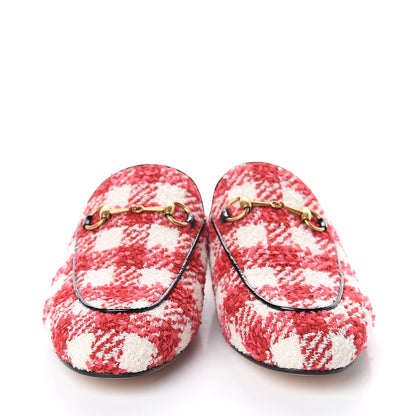 Gucci Tweed Check Womens Princetown Slippers 39 Red 2 of 7