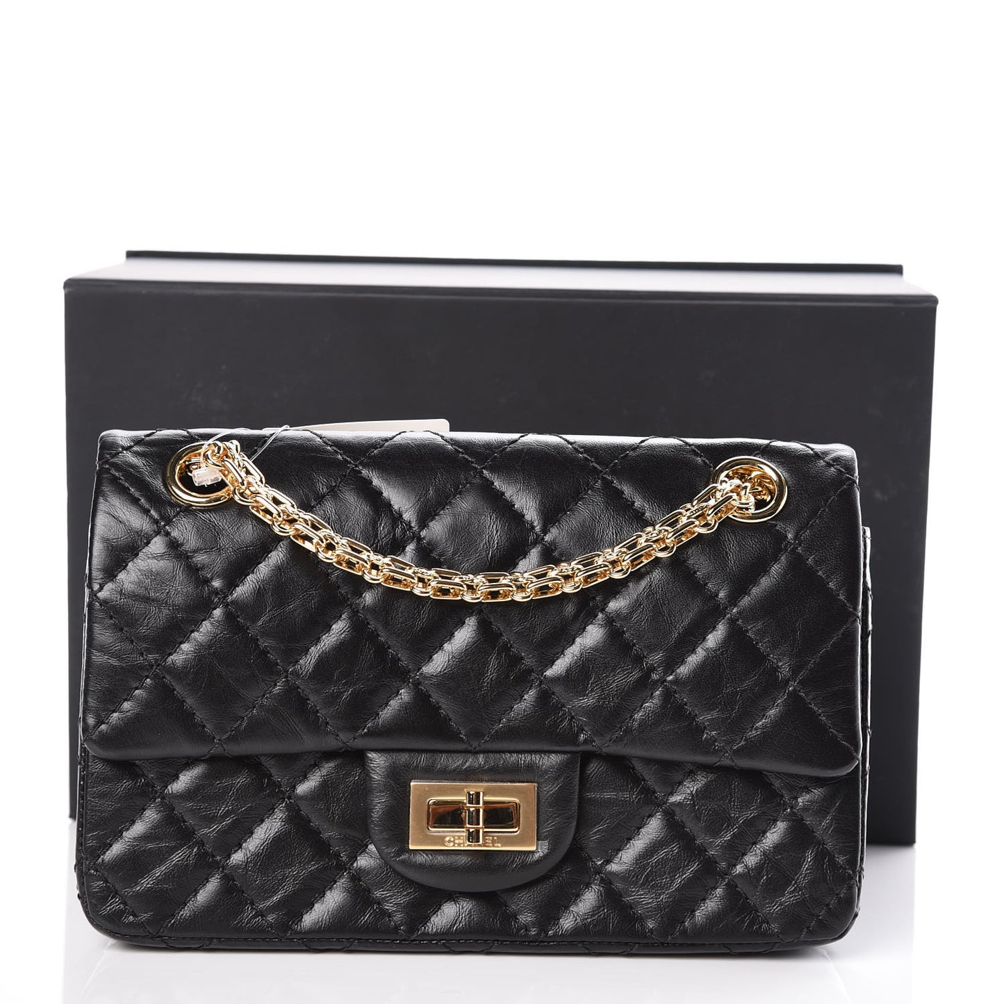 Aged Calfskin Quilted 2.55 Reissue Mini Flap Black