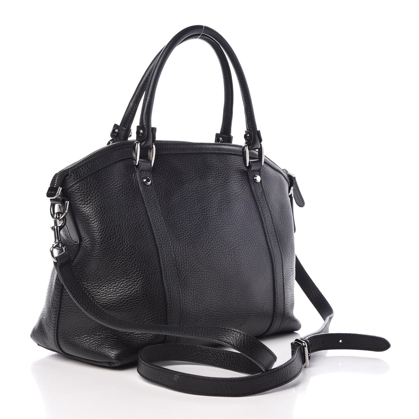 Pebbled Calfskin Medium GG Charm Dome Satchel Black