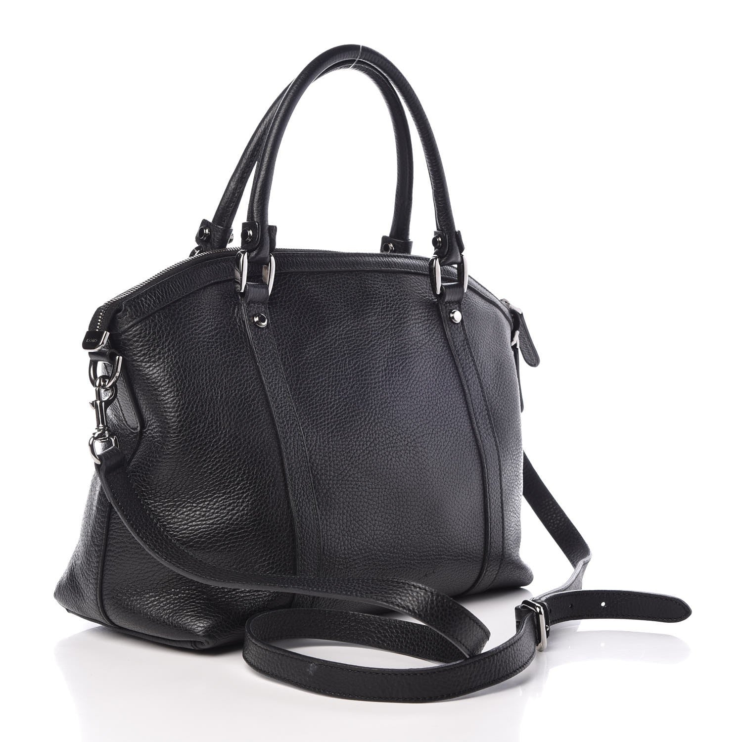 Gucci Pebbled Calfskin Medium GG Charm Dome Satchel Black 4 of 10