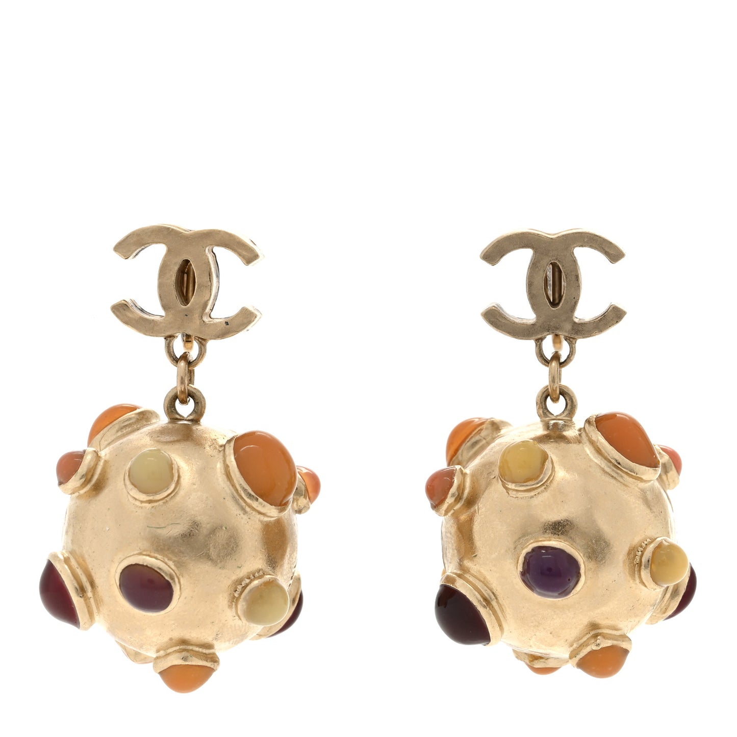 Metal Resin CC Ball Drop Earrings Multicolor Gold