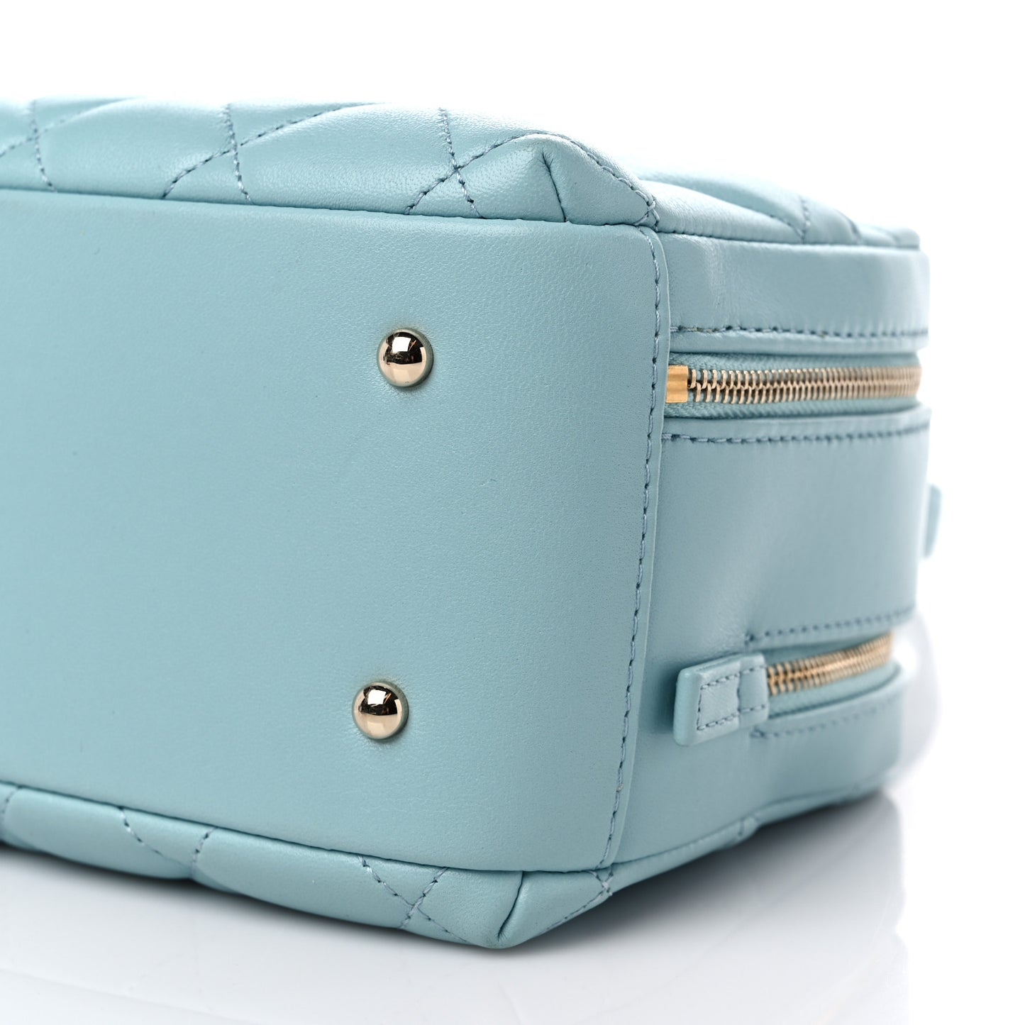 Lambskin Quilted Small Trendy CC Bowling Bag Light Blue