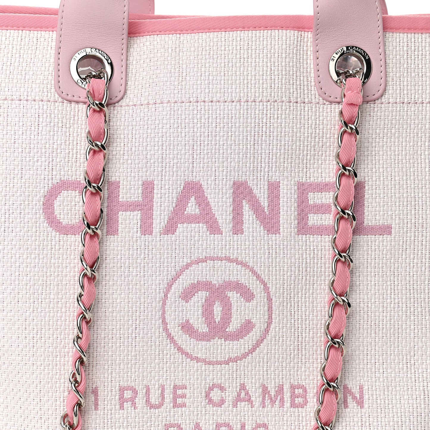 Woven Straw Raffia Medium Deauville Tote Pink