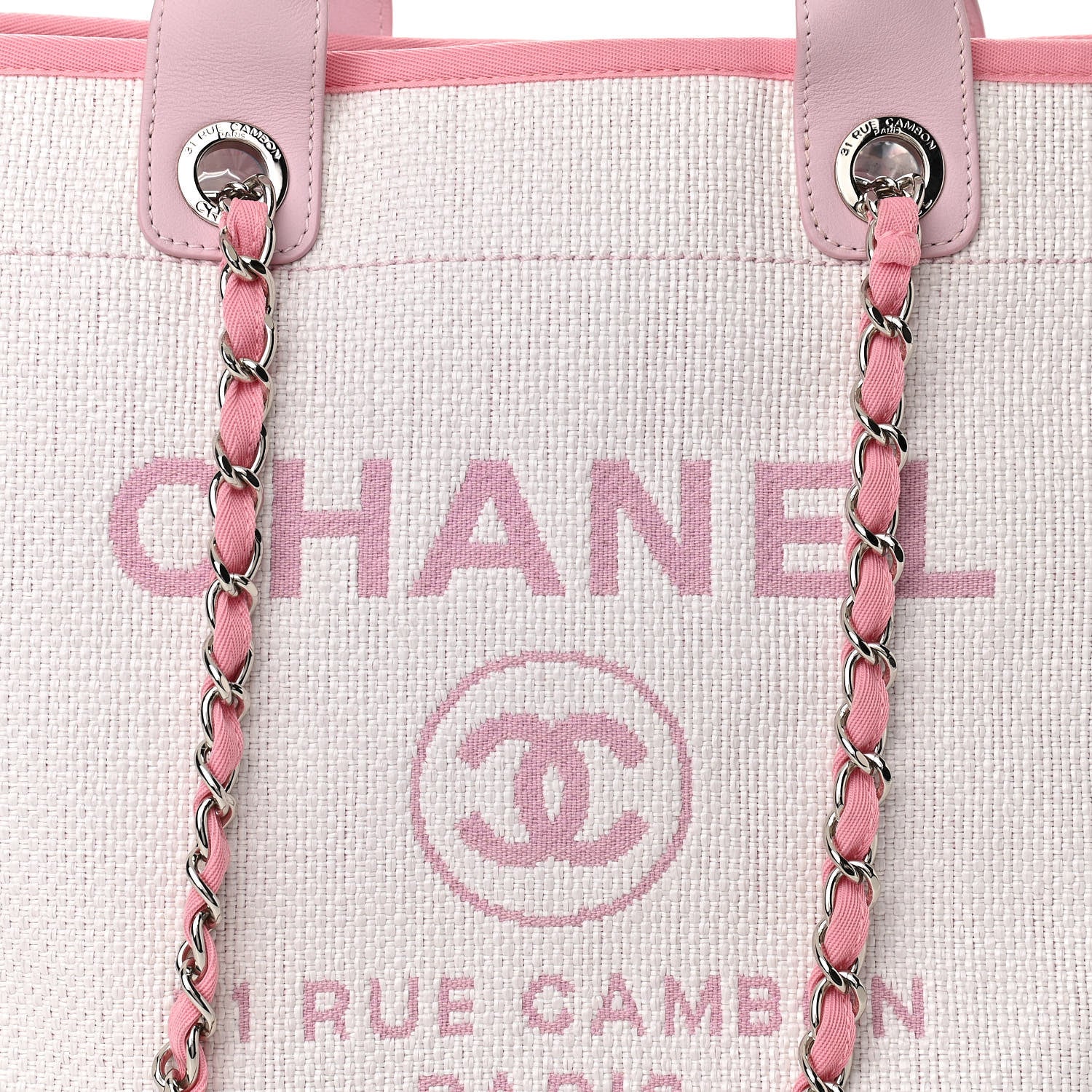 Chanel Woven Straw Raffia Medium Deauville Tote Pink 7 of 9