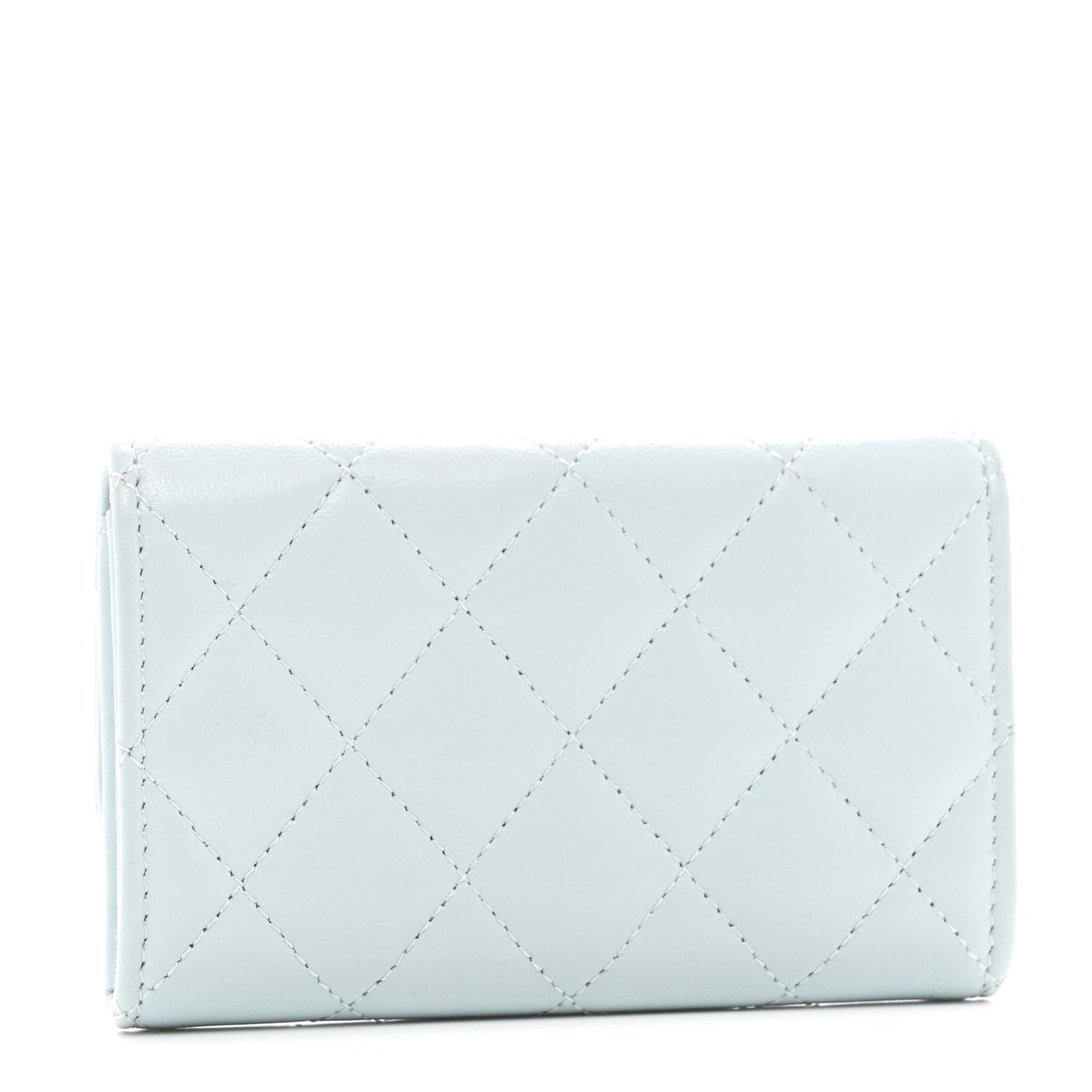 Lambskin Quilted Pearl CC Chanel Flap Card Holder Light Blue