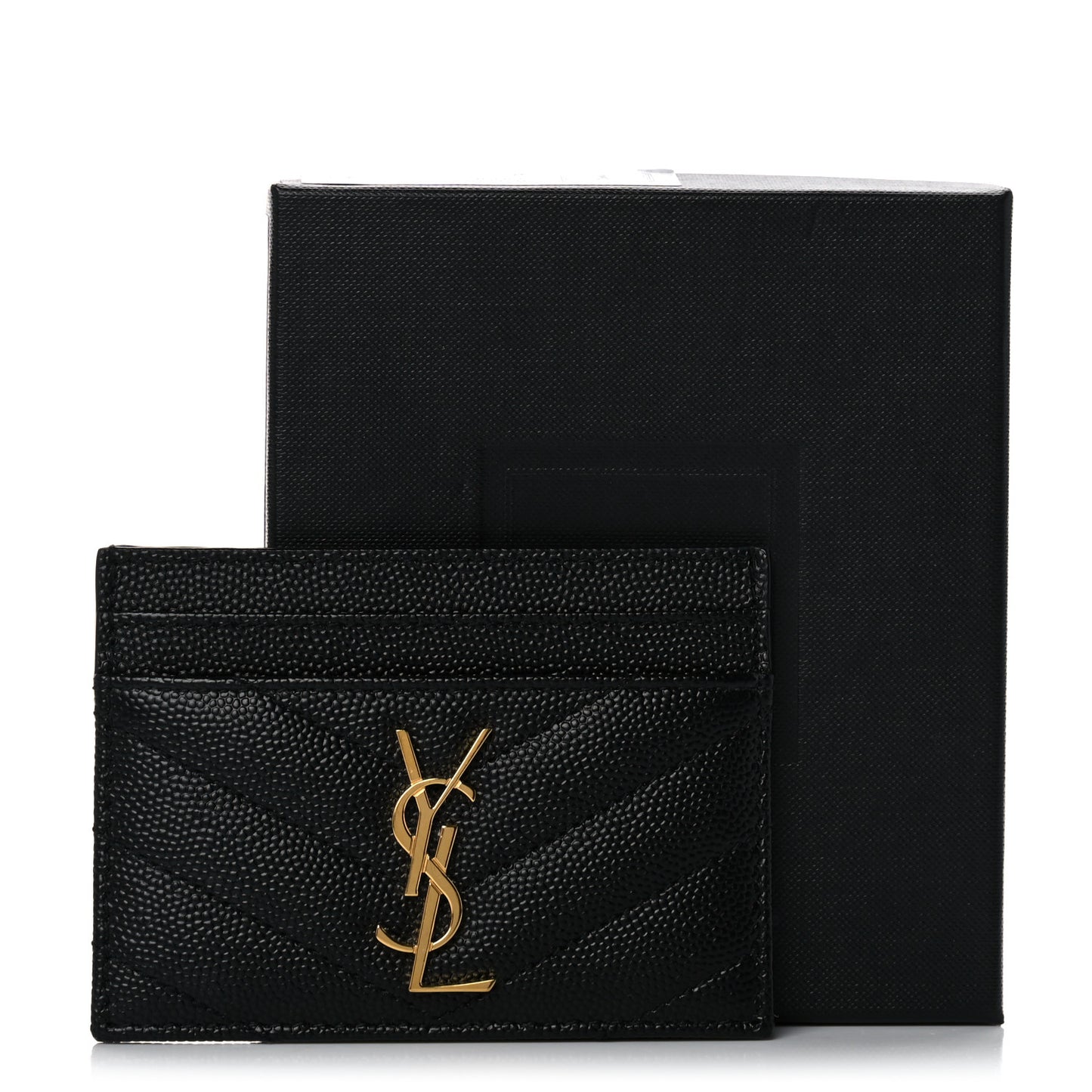 Grain De Poudre Matelasse Chevron Monogram Credit Card Case Black