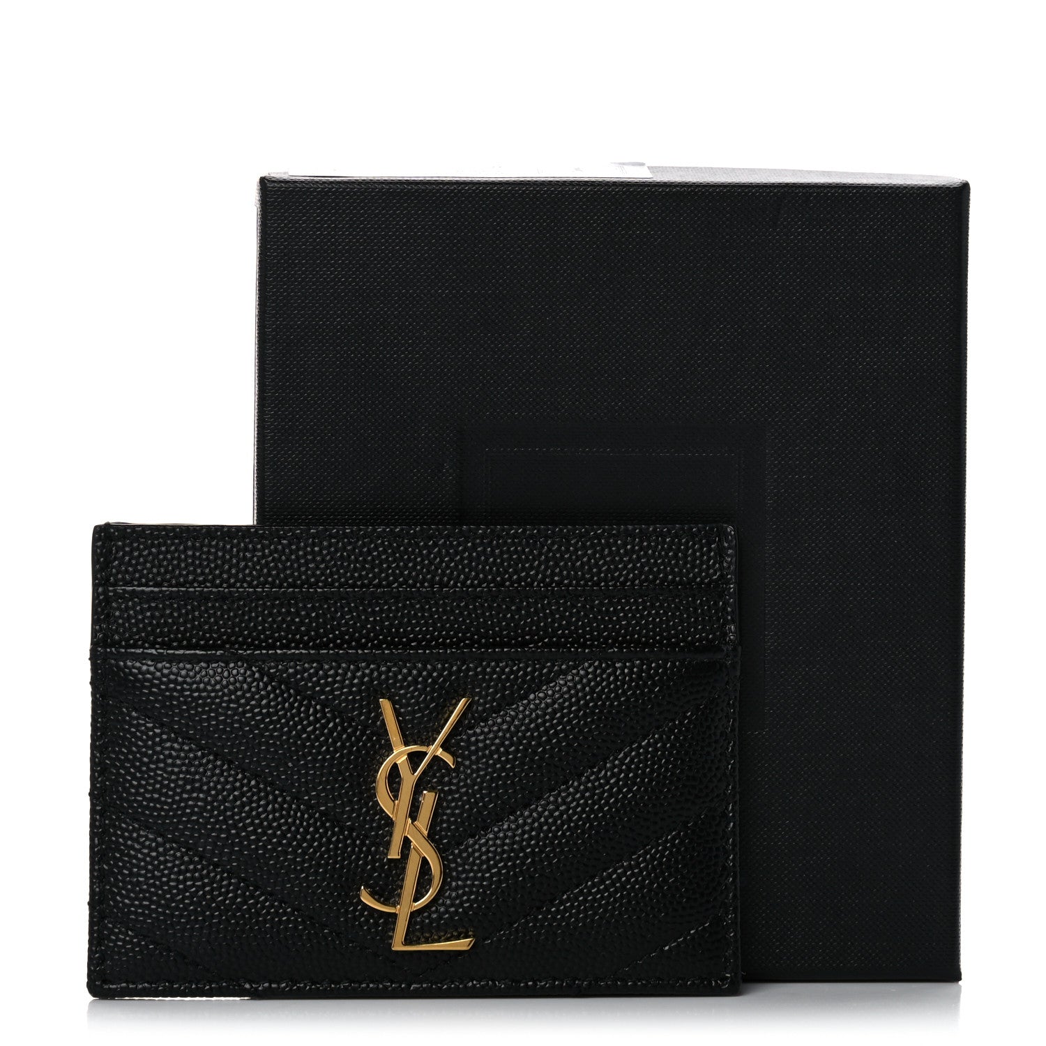 Saint Laurent Grain De Poudre Matelasse Chevron Monogram Credit Card Case Black 8 of 8