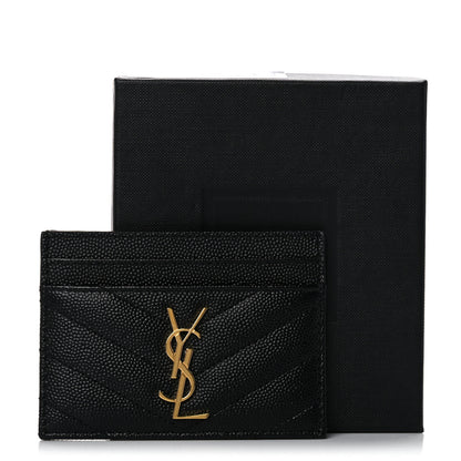 Saint Laurent Grain De Poudre Matelasse Chevron Monogram Credit Card Case Black 8 of 8