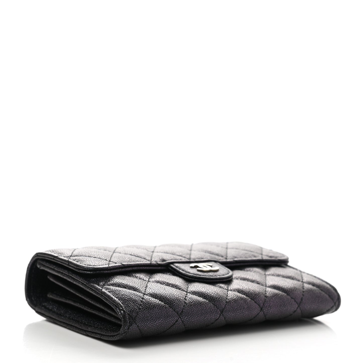Iridescent Caviar Quilted Medium Flap Wallet Black
