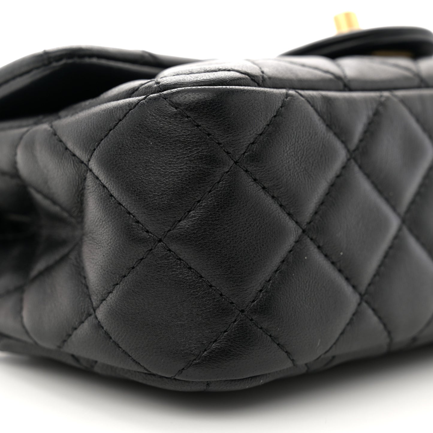 Lambskin Quilted Mini Rectangular Pearl Crush Flap Black