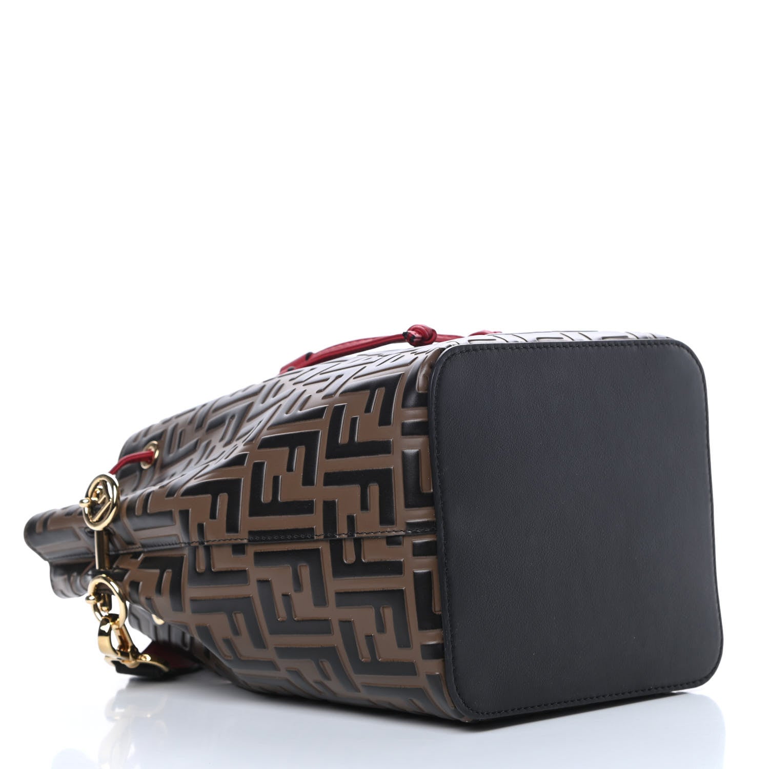 Fendi Vitello Grace F is Fendi Bi-Color FF 1974 Embossed Grande Mon Tresor Bucket Bag Maya Black Fragola 4 of 10