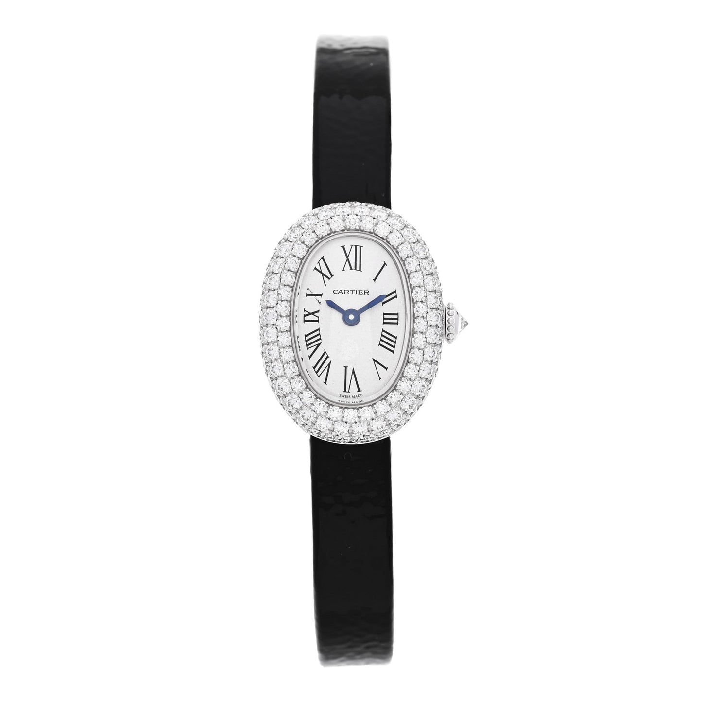 18K White Gold Calfskin Diamond Bezel 19mm Baignoire Quartz Watch