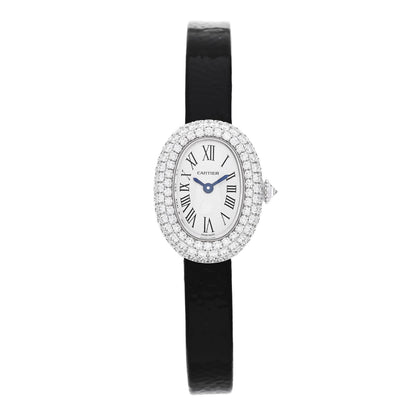 Cartier 18K White Gold Calfskin Diamond Bezel 19mm Baignoire Quartz Watch 1 of 5