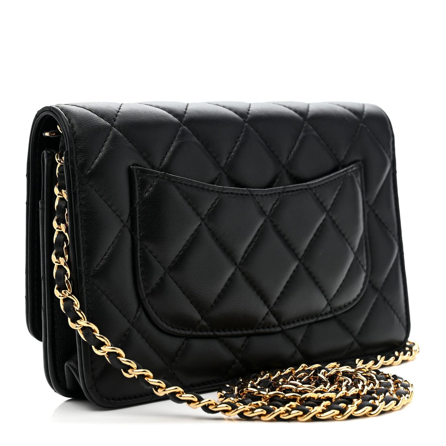 Lambskin Quilted Twisted CC Wallet On Chain WOC Black