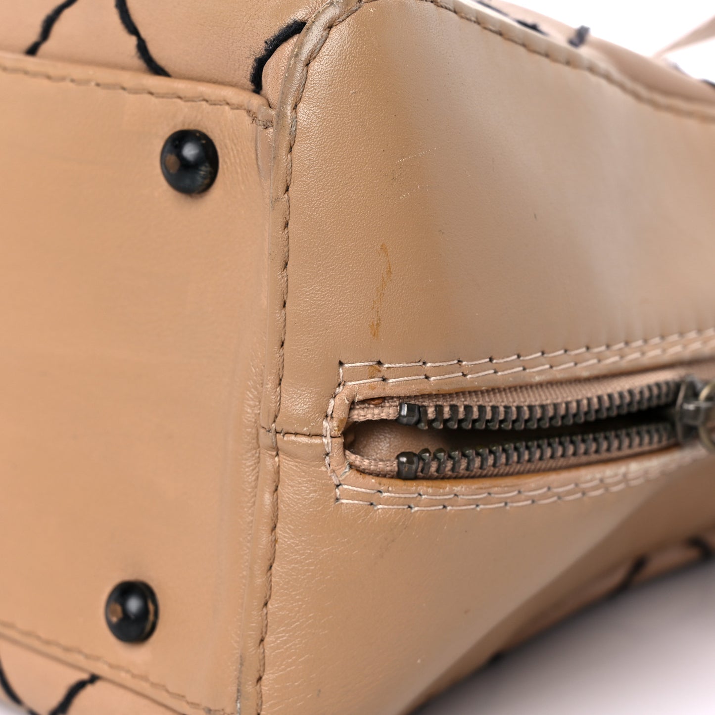 Calfskin Wild Stitch Vertical Top Handle Bag Beige