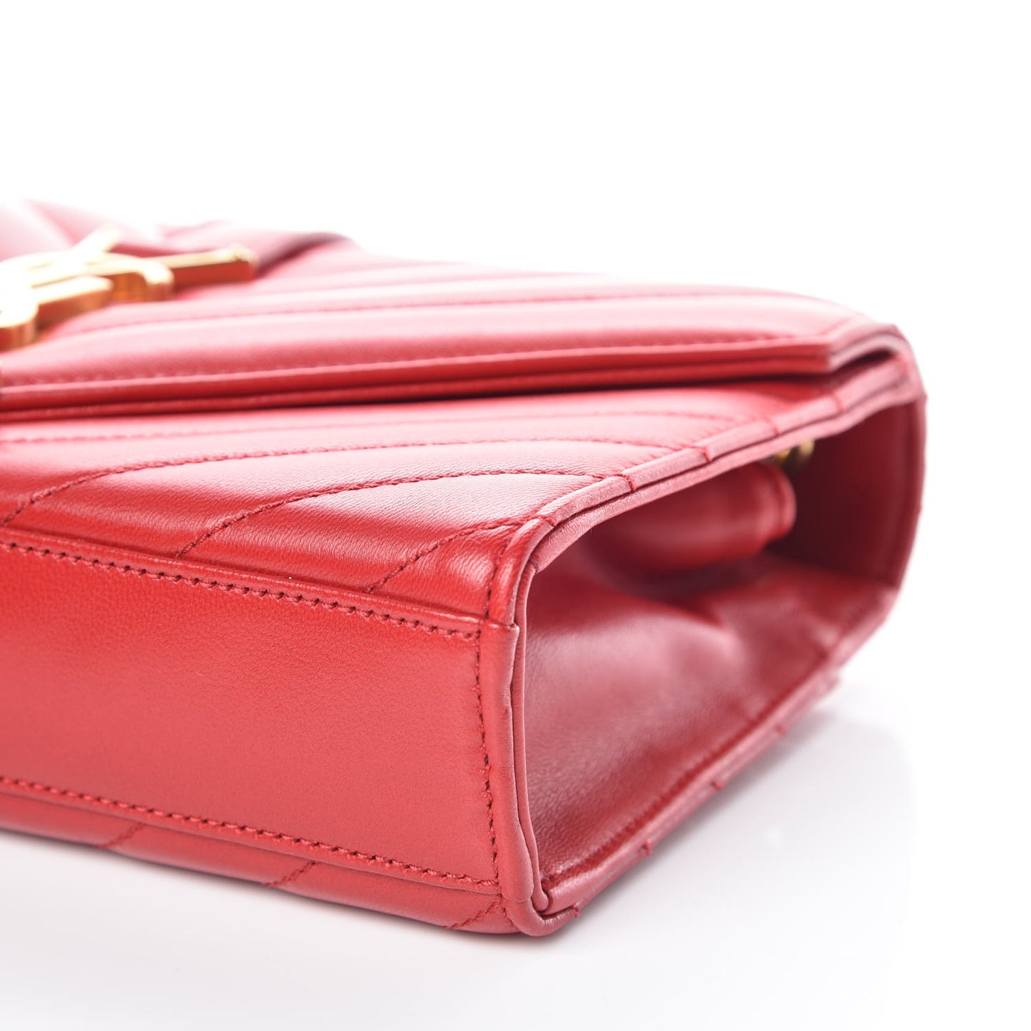 Lambskin Matelasse Chevron Small Monogram Satchel Red