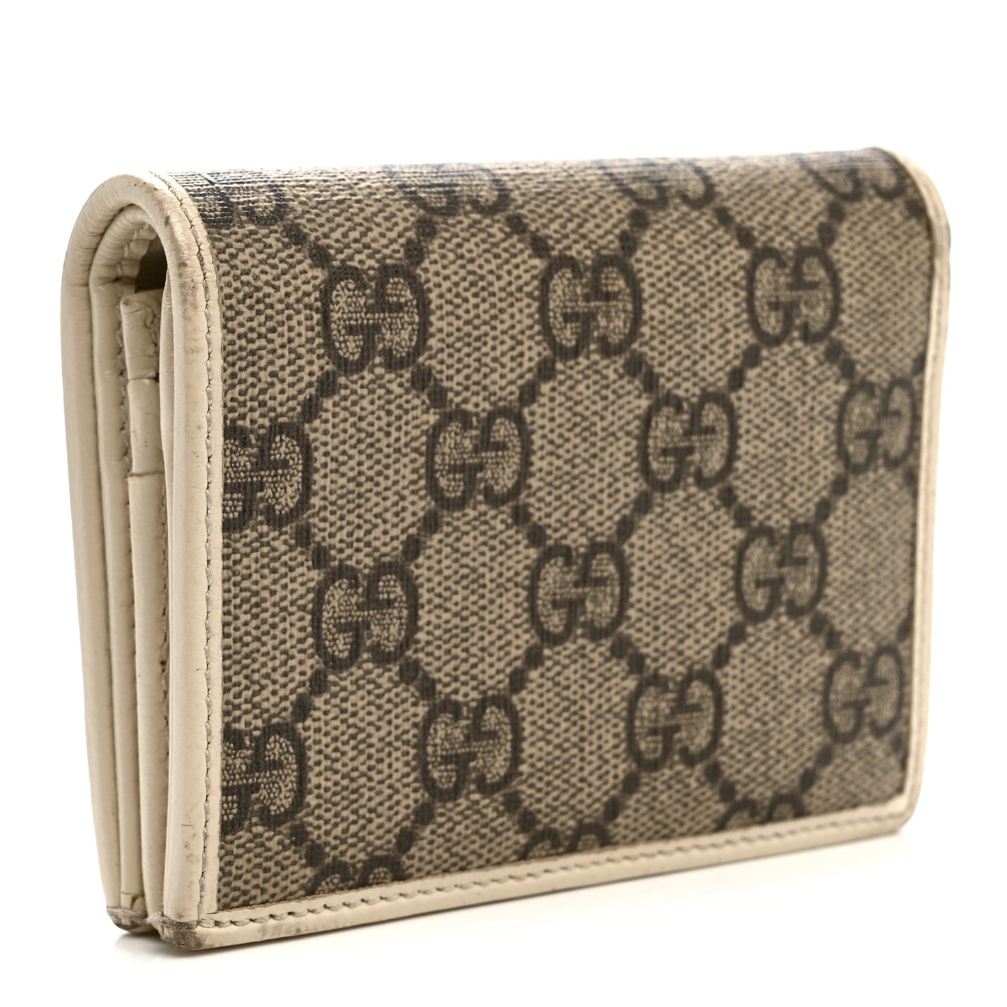 GG Supreme Monogram Azalea Calfskin Horsebit 1955 Card Case Wallet Beige Ebony Mystic White