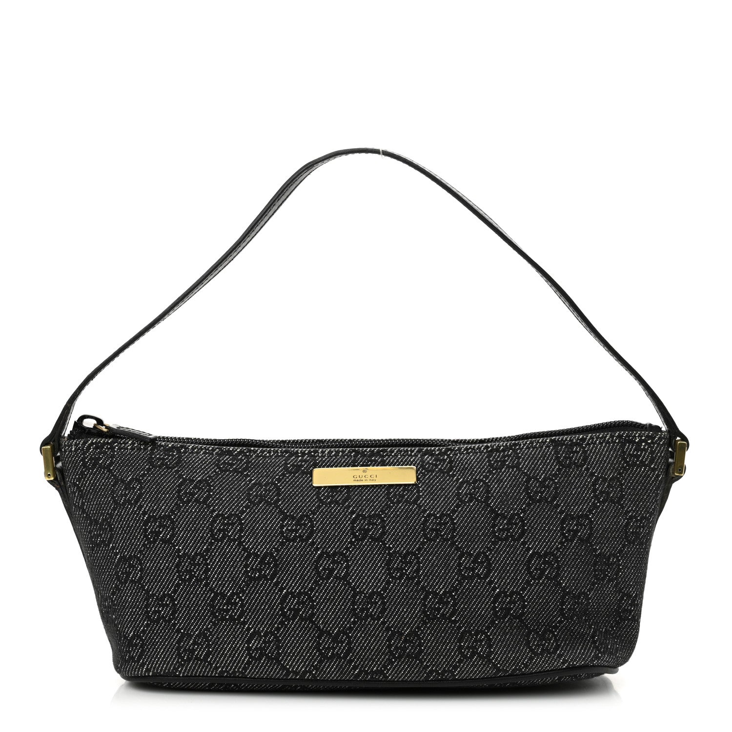 Gucci Denim Monogram Boat Pochette Black 1 of 11