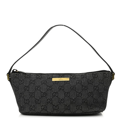 Gucci Denim Monogram Boat Pochette Black 1 of 11