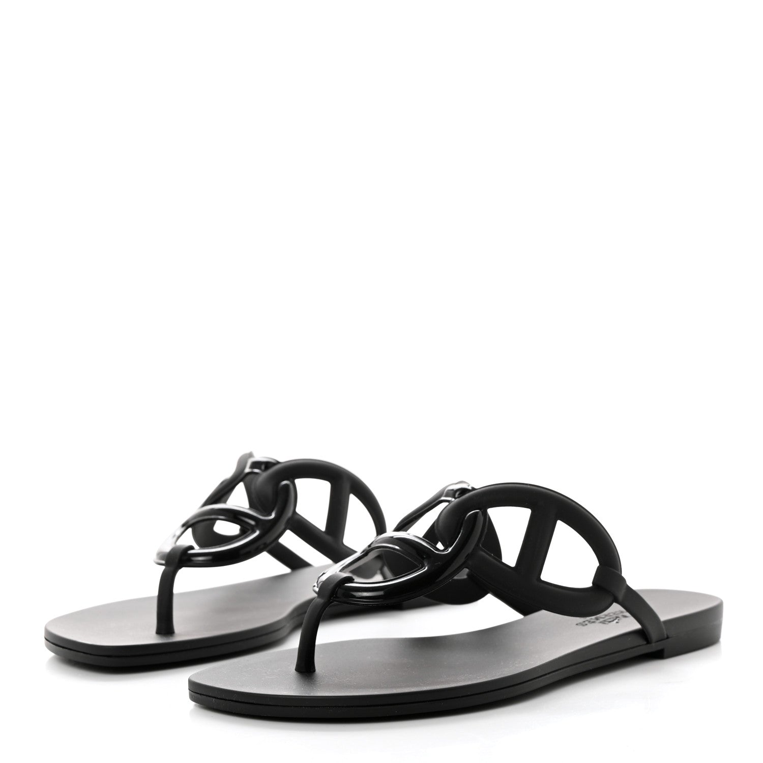 Hermes Rubber Womens Egerie Sandals 37 Black 3 of 9