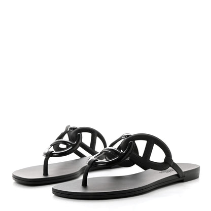 Hermes Rubber Womens Egerie Sandals 37 Black 3 of 9
