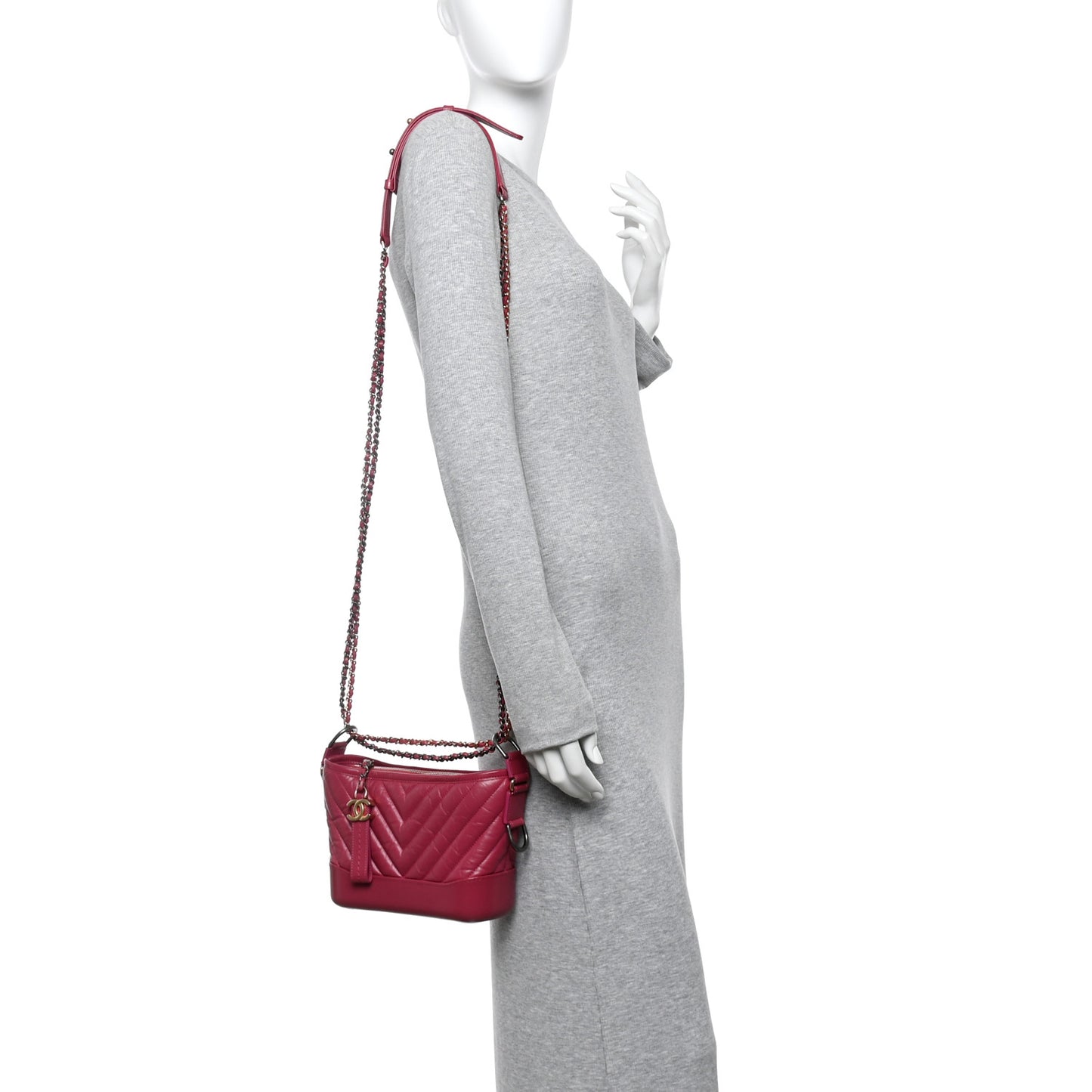 Aged Calfskin Chevron Quilted Small Gabrielle Hobo Dark Pink