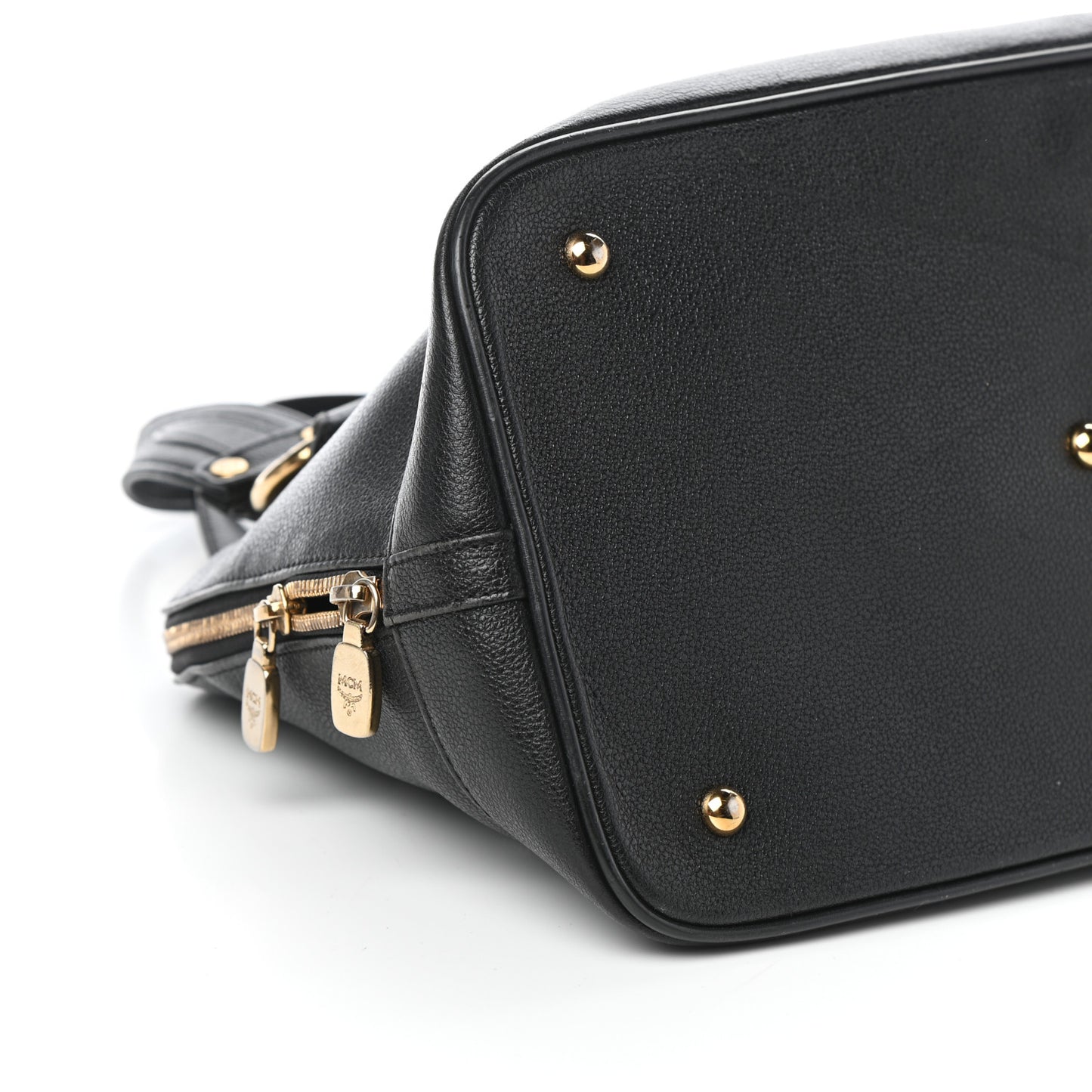 Grained Calfskin Studded Boston Bag Black