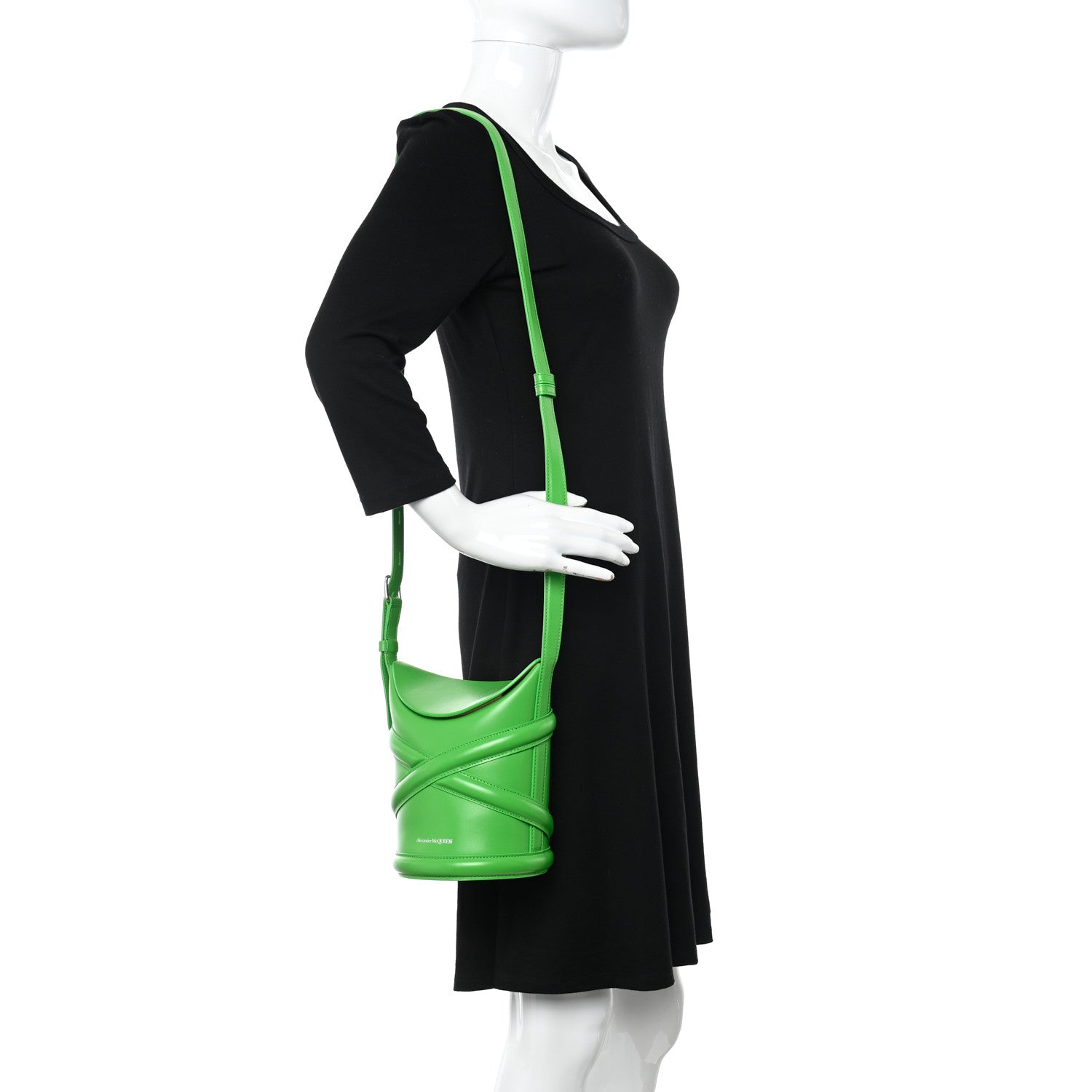 Alexander McQueen Calfskin Mini Curve Bucket Bag Acid Green 2 of 10