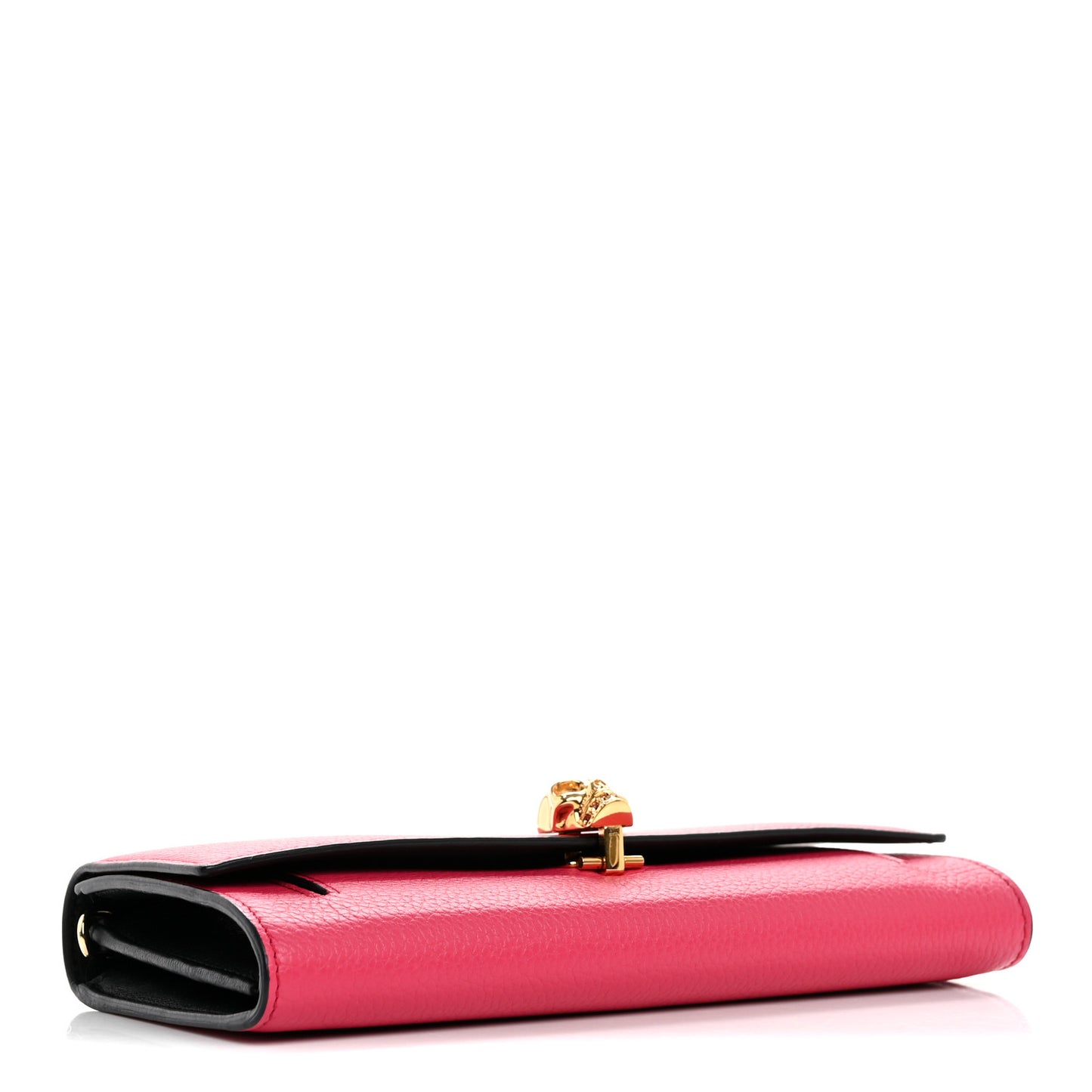 Pebbled Calfskin Skull Wallet on Chain Pink