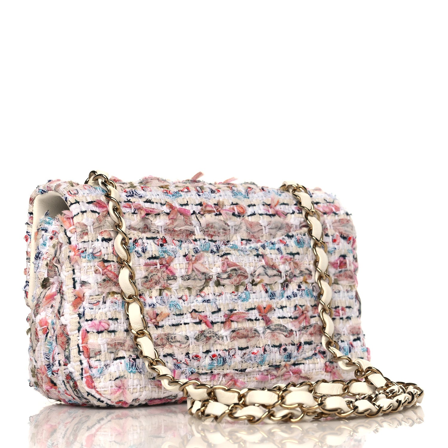 Chanel Tweed Quilted Mini Rectangular Flap Ecru Pink Blue Green 3 of 9