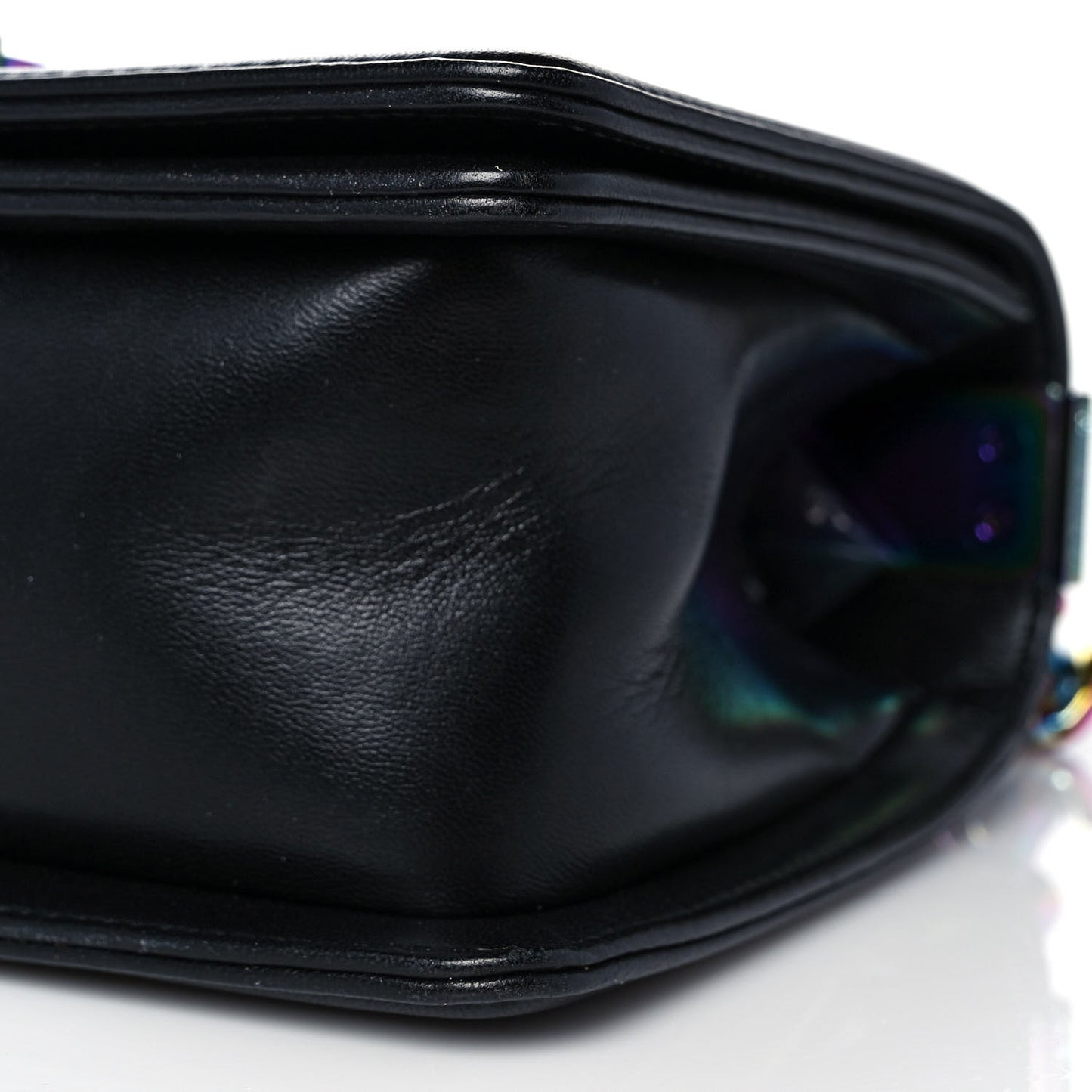 Lambskin LED Iridescent Metal Small Boy Flap Black Multicolor