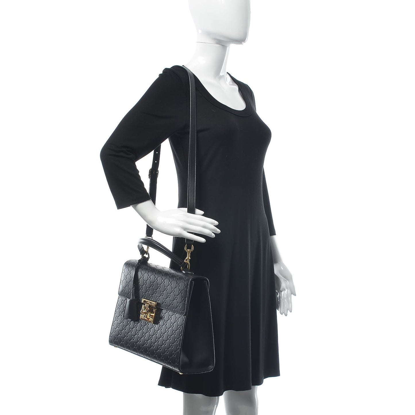 Guccissima Signature Medium Padlock Top Handle Bag Black