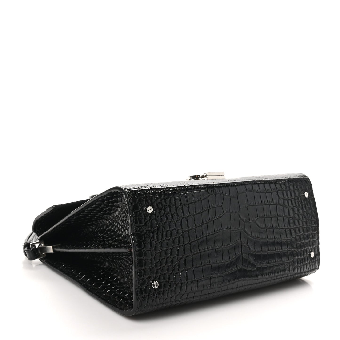 Calfskin Crocodile Embossed Medium Classic Monogram Cassandra Top Handle Black Rouge Legion