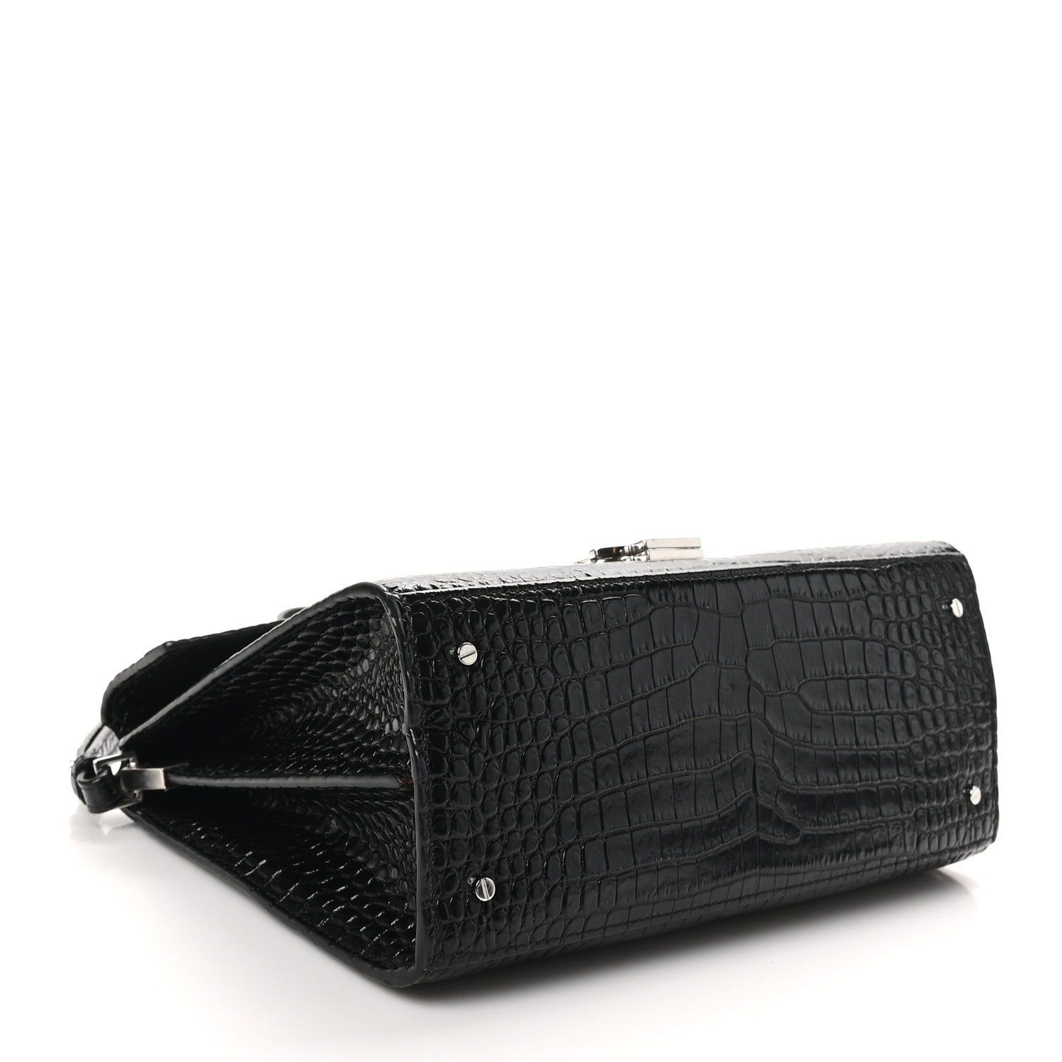 Saint Laurent Calfskin Crocodile Embossed Medium Classic Monogram Cassandra Top Handle Black Rouge Legion 4 of 9