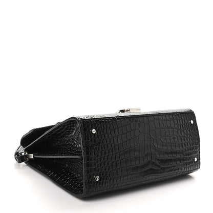 Saint Laurent Calfskin Crocodile Embossed Medium Classic Monogram Cassandra Top Handle Black Rouge Legion 4 of 9
