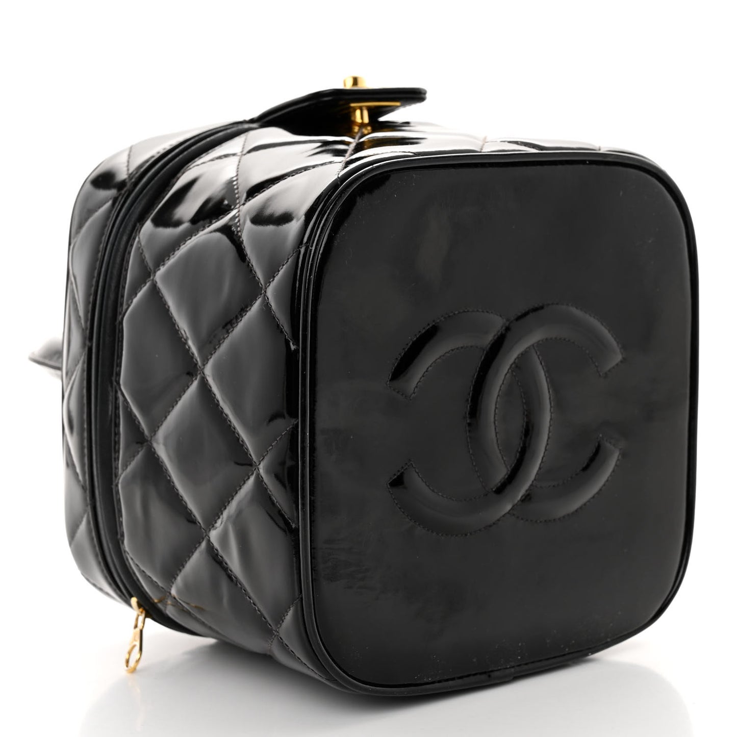 Patent Quilted Top Handle Vanity Case Black