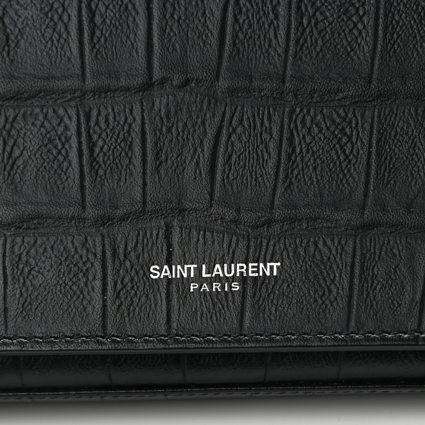 Lambskin Crocodile Embossed Classic Paris Chain Wallet Black