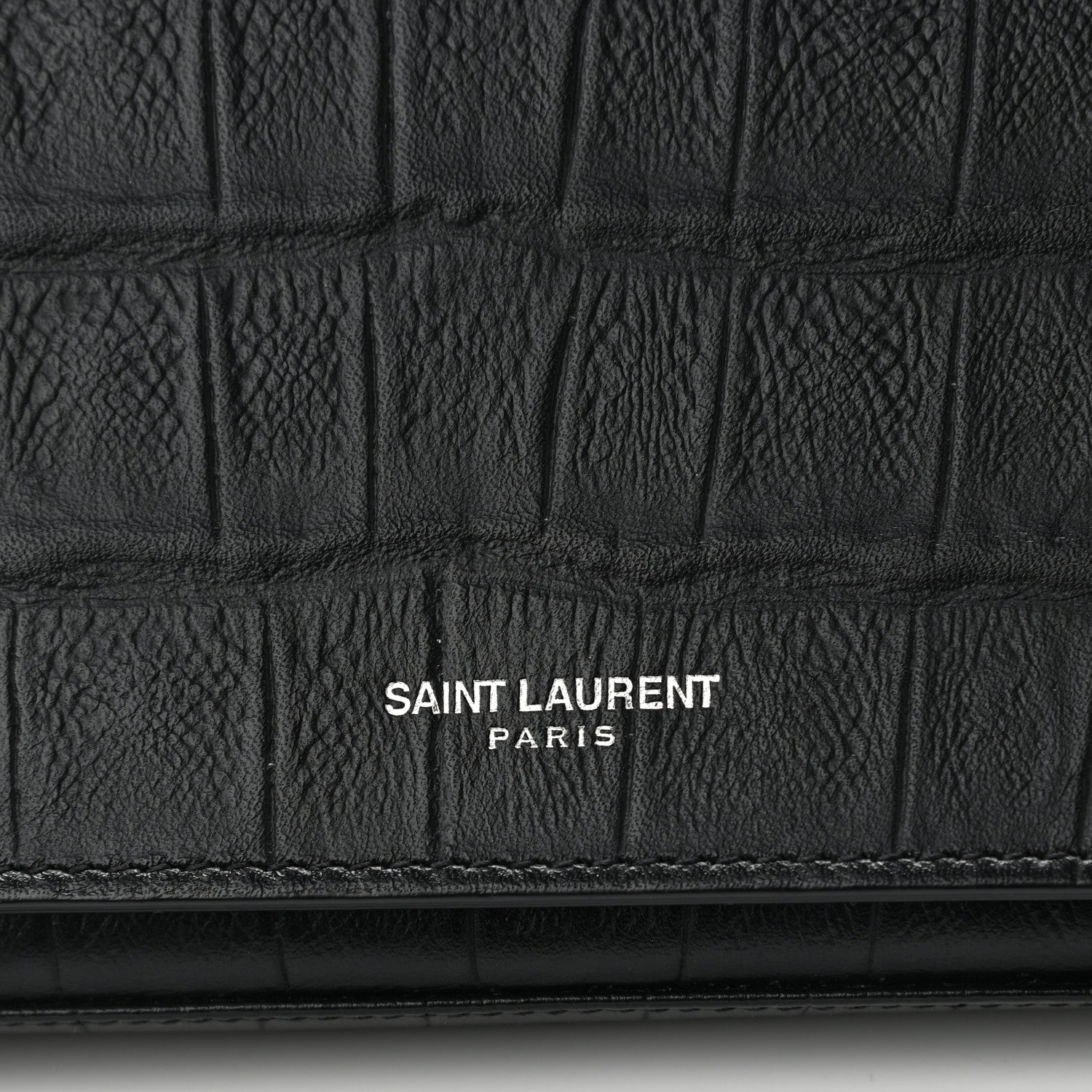 Saint Laurent Lambskin Crocodile Embossed Classic Paris Chain Wallet Black 12 of 12
