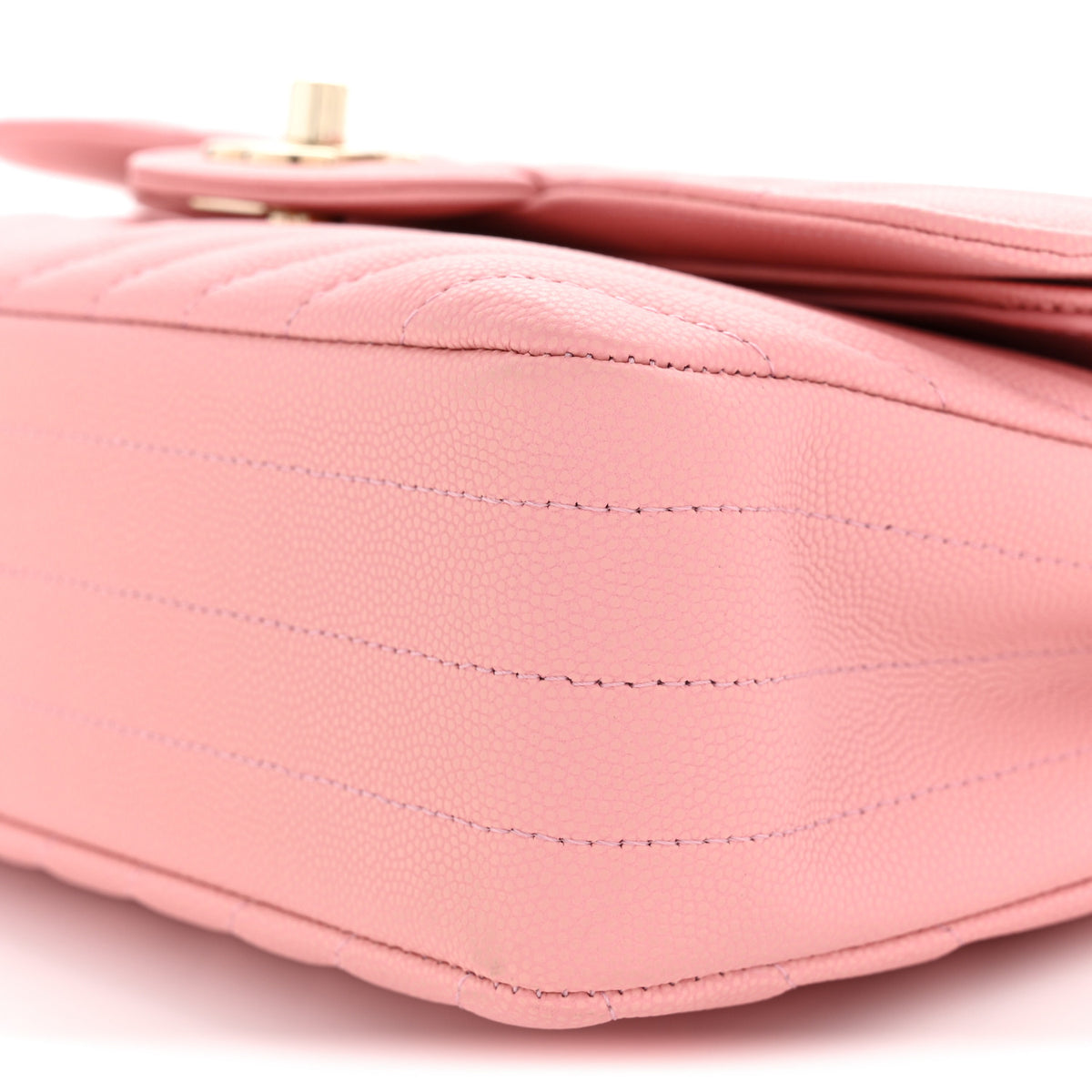 Caviar Chevron Quilted Small Double Flap Pink