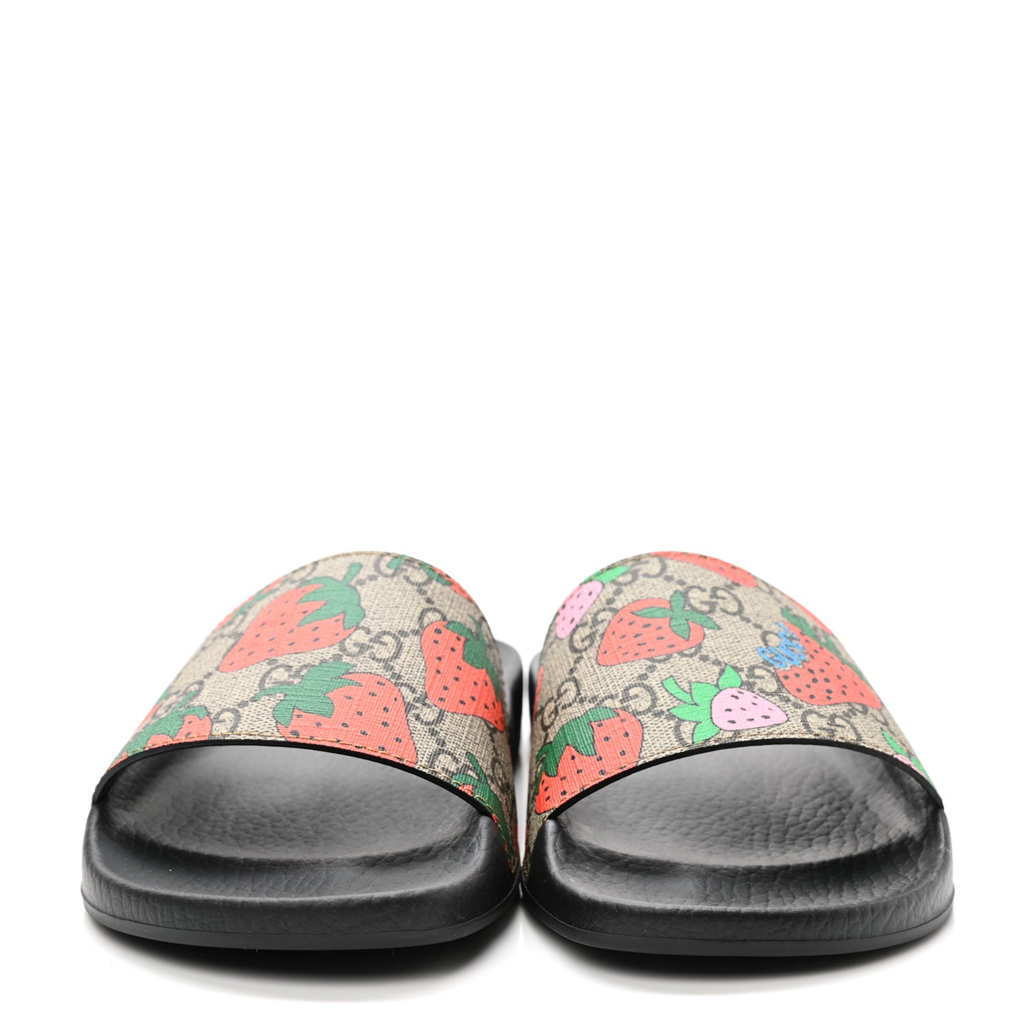 GG Supreme Monogram Strawberry Slide Sandals 37 Beige Multicolor