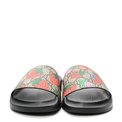 Gucci GG Supreme Monogram Strawberry Slide Sandals 37 Beige Multicolor 2 of 8
