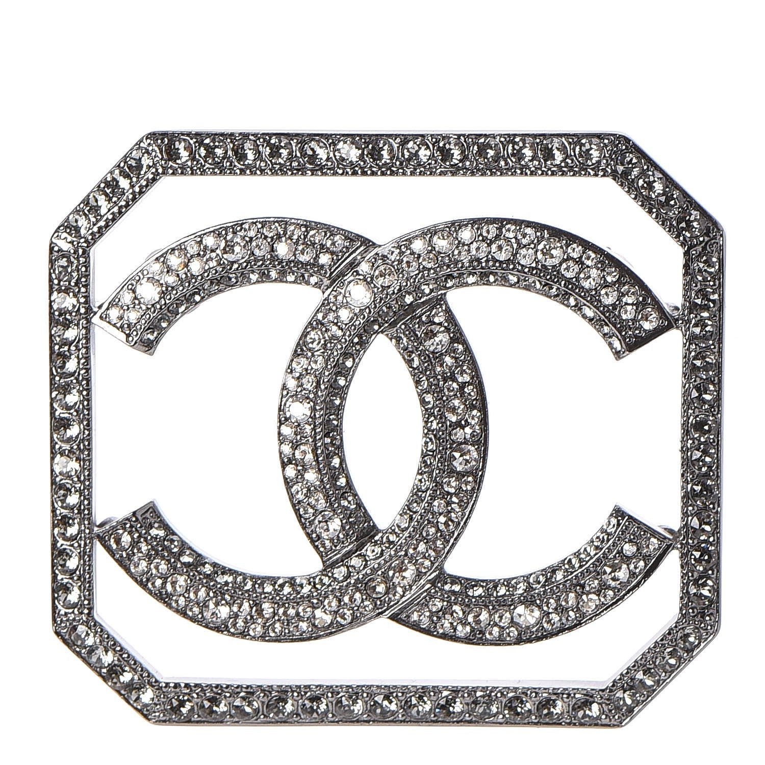 Chanel Metal Crystal CC Square Brooch Ruthenium 1 of 5