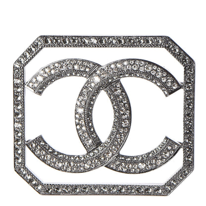 Chanel Metal Crystal CC Square Brooch Ruthenium 1 of 5