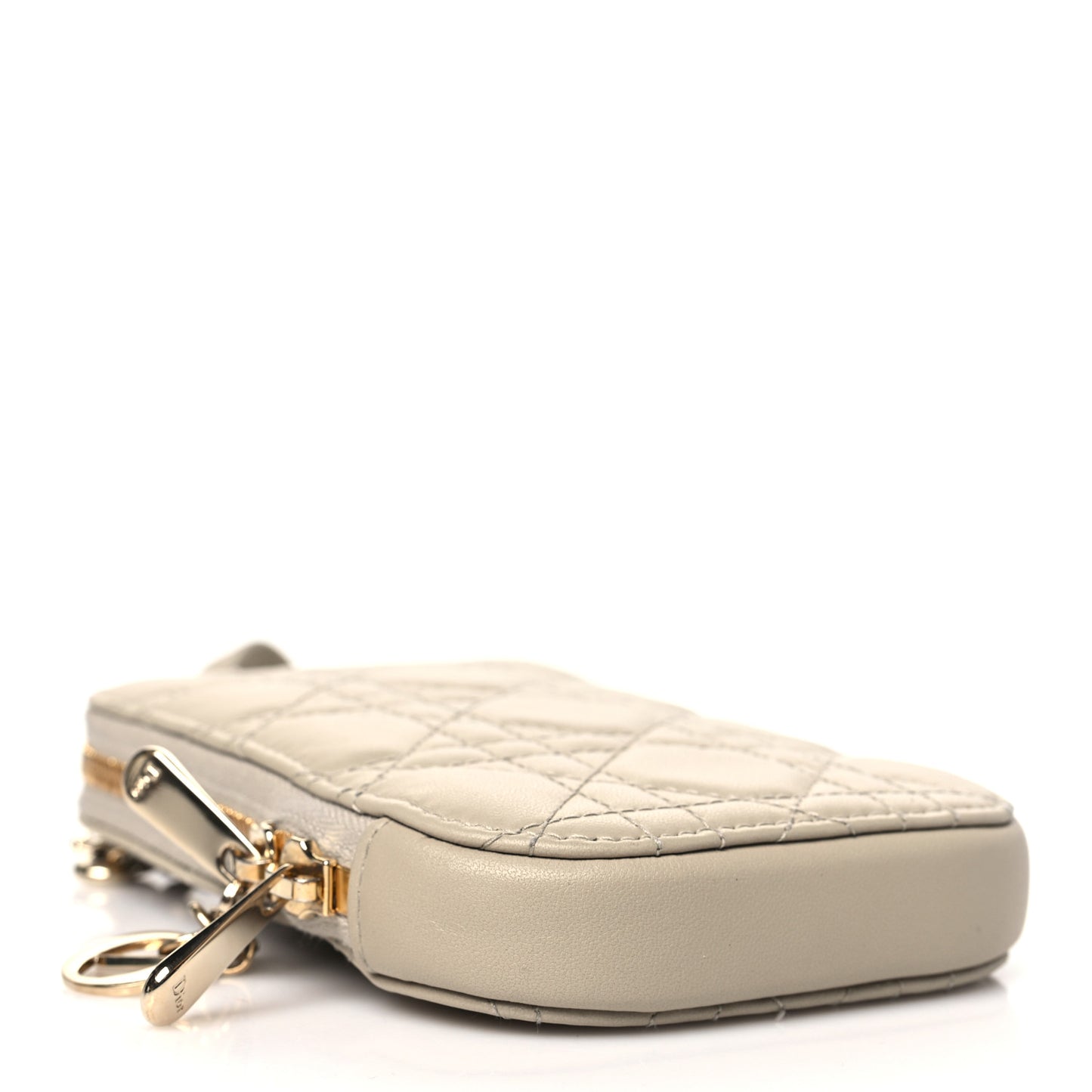 Lambskin Cannage Lady Dior Phone Holder Beige