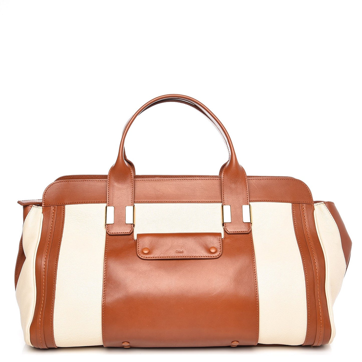 Calfskin Large Alice Satchel Husky White Tan