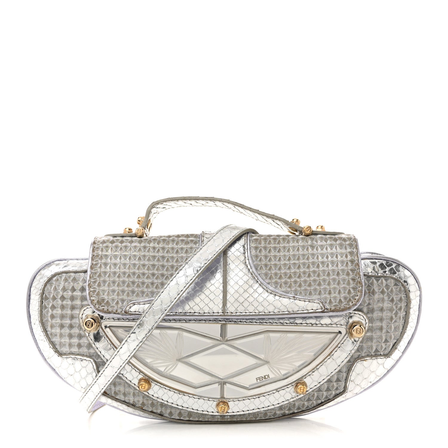 Fendi Snakeskin Nylon Vanity Mirror Clutch Transparent 1 of 14