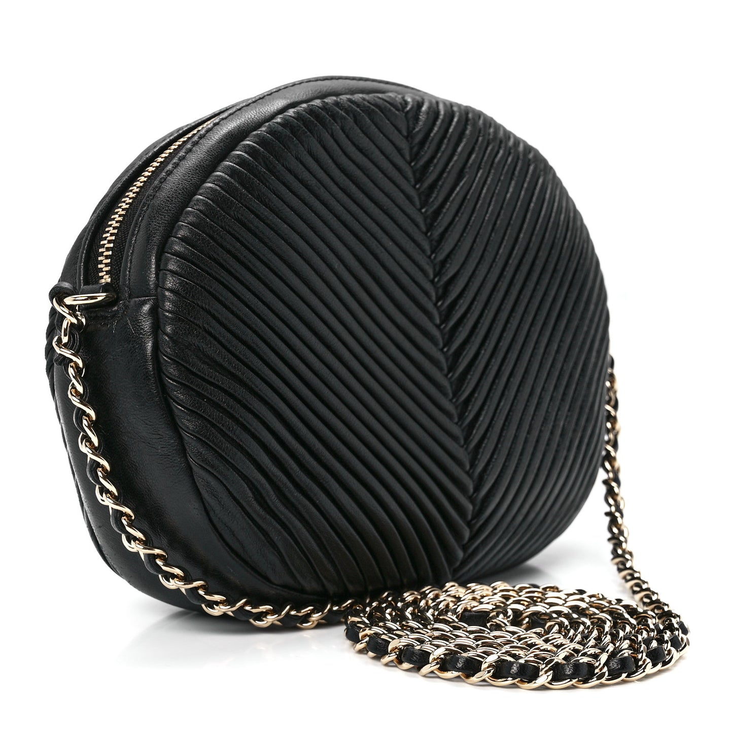 Lambskin Chevron Quilted Small Pleated Crush Camera Case Black