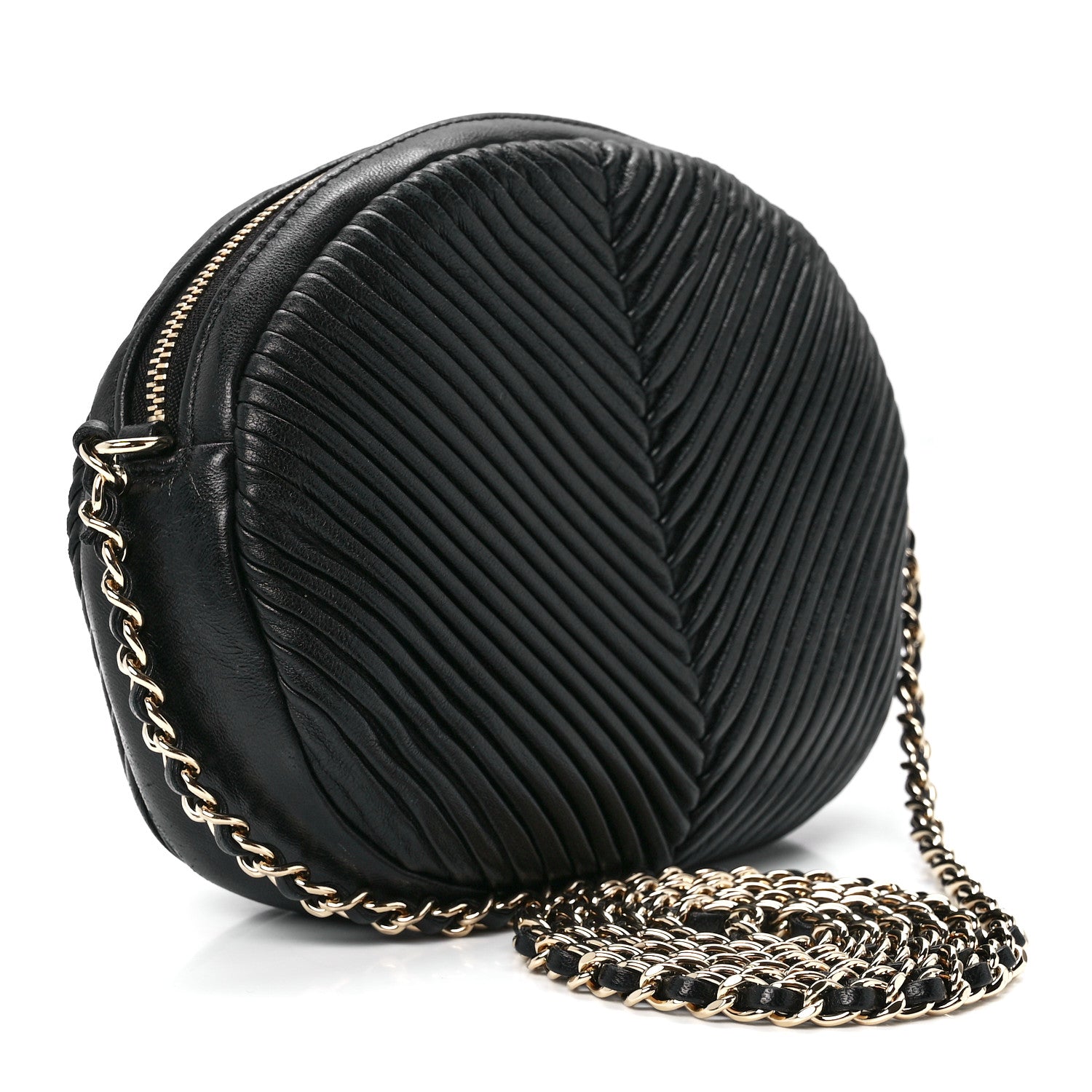 Chanel Lambskin Chevron Quilted Small Pleated Crush Camera Case Black 3 of 10